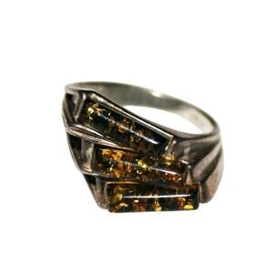 Size 6 - Vintage Sterling Silver Amber Ring